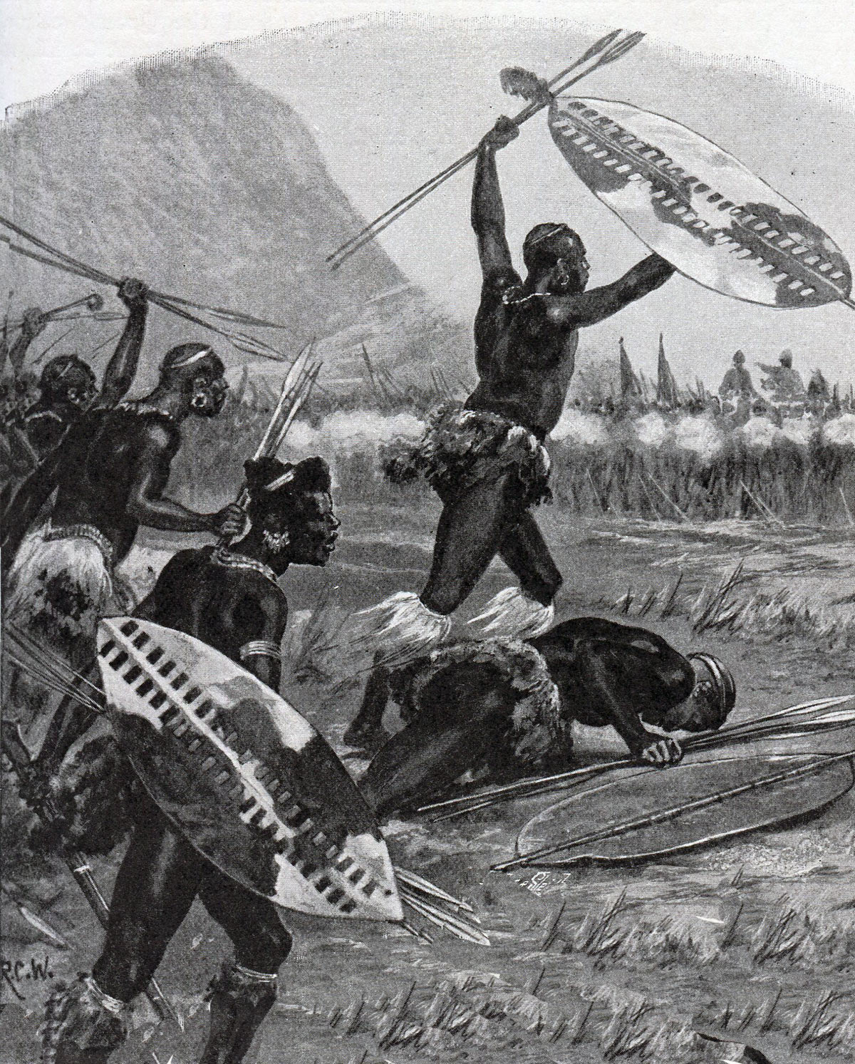 The Zulu attack at the Battle of Isandlwana on 22nd January 1879 in the Zulu War: picture by Richard Caton Woodville