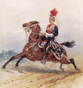 12th Lancer in Home Service Uniform: Battle of Paardeburg on 27th February 1900 in the Great Boer War: picture by Orlando Norie