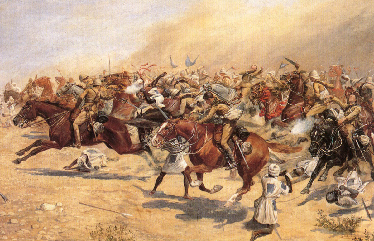 Charge of the 21st Lancers at the Battle of Omdurman on 2nd September 1898 in the Sudanese War: picture by George Delville Rowlandson