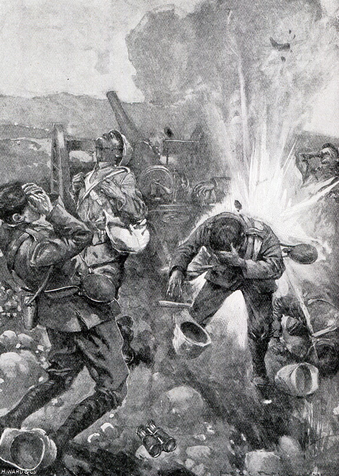 British guns under fire at the Battles of Val Krantz and Pieters 5th to 28th February 1900 in the Great Boer War