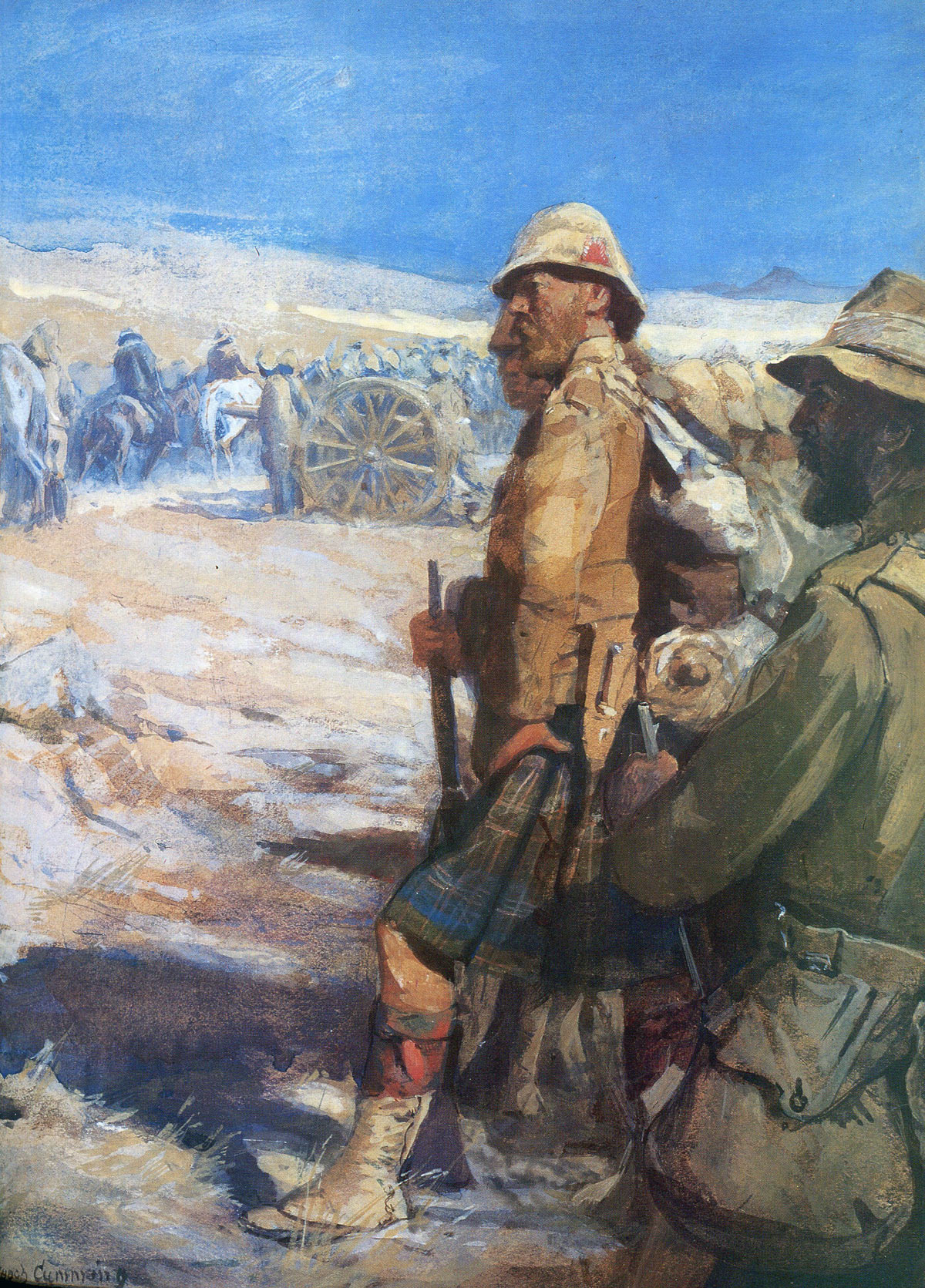 Highlanders at the Boer surrender: Battle of Paardeburg 27th February 1900 in the Great Boer War: picture by Skeoch Cumming