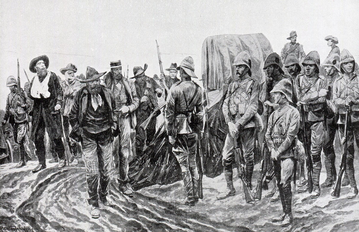 Boers surrender their weapons after the Battle of Paardeburg on 27th February 1900 in the Great Boer War: picture by Richard Caton Woodville