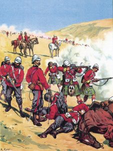 British troops at the Battle of Majuba Hill on 27th February 1881 in the First Boer War: picture by Richard Knötel