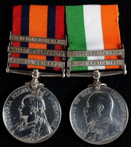 Queen's South Africa Medal with clasp for 'Relief of Ladysmith' and King's South Africa Medal: Battles of Val Krantz and Pieters 5th to 28th February 1900 in the Great Boer War