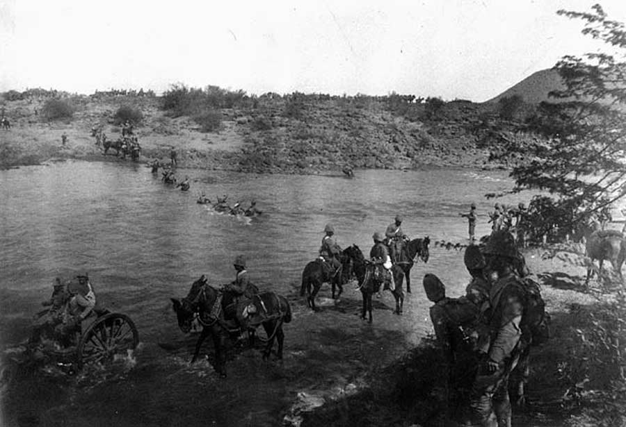 Royal Canadian Regiment crossing Paadeberg Drift during the the Battle of Paardeburg on 27th February 1900 in the Great Boer War