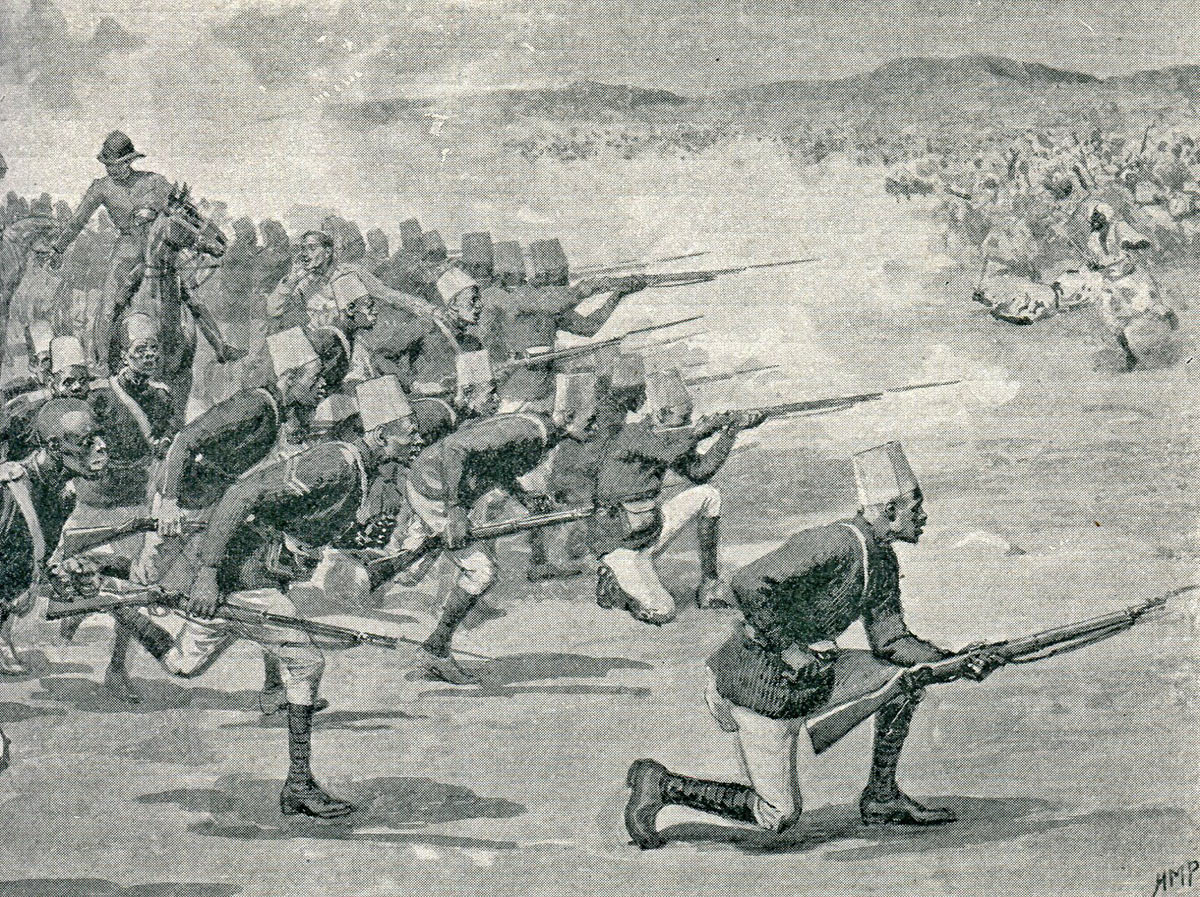 Sudanese troops of Maconald's brigade at the Battle of Omdurman on 2nd September 1898 in the Sudanese War