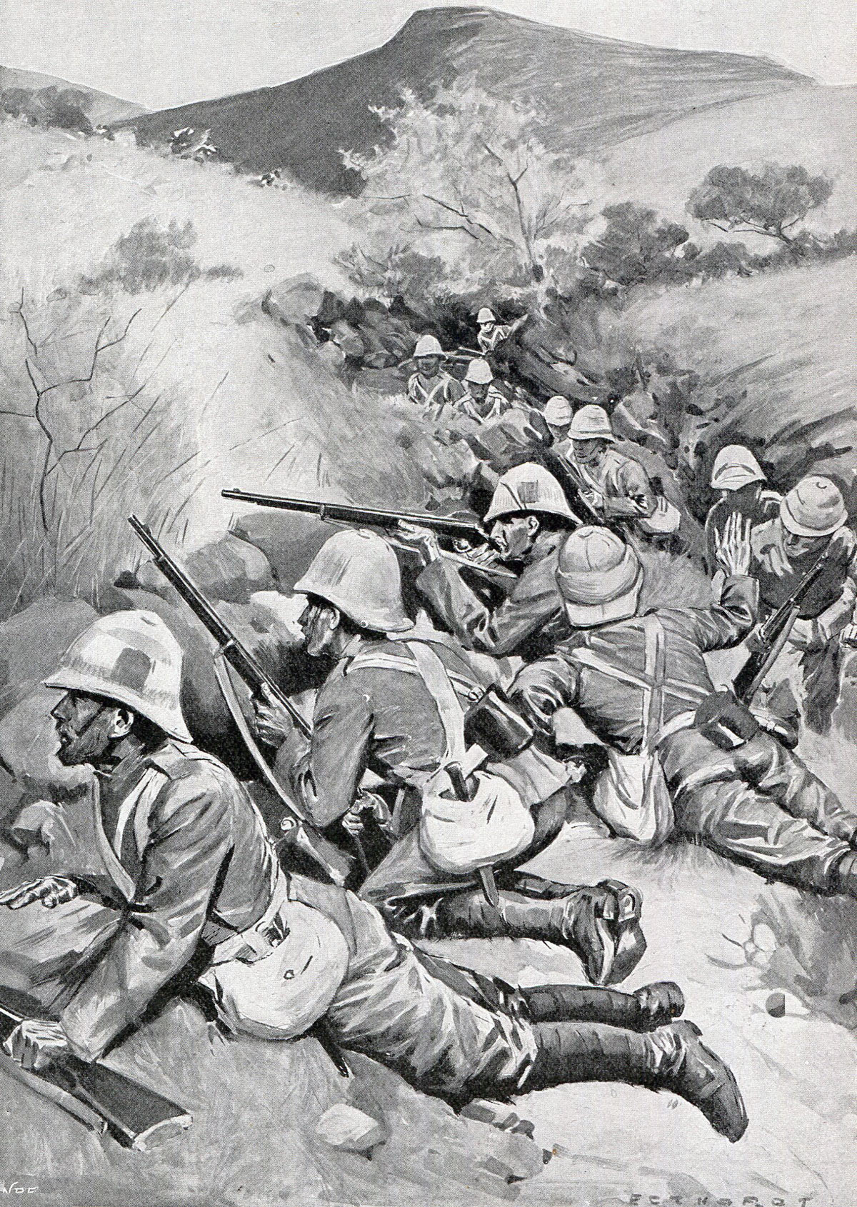 Surreys on Monte Cristo: Battles of Val Krantz and Pieters 5th to 28th February 1900 in the Great Boer War: picture by Oscar Eckhardt