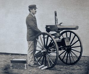 William Gardner with his Gardner machine gun: Battle of Abu Klea on 17th January 1885 in the Sudanese War