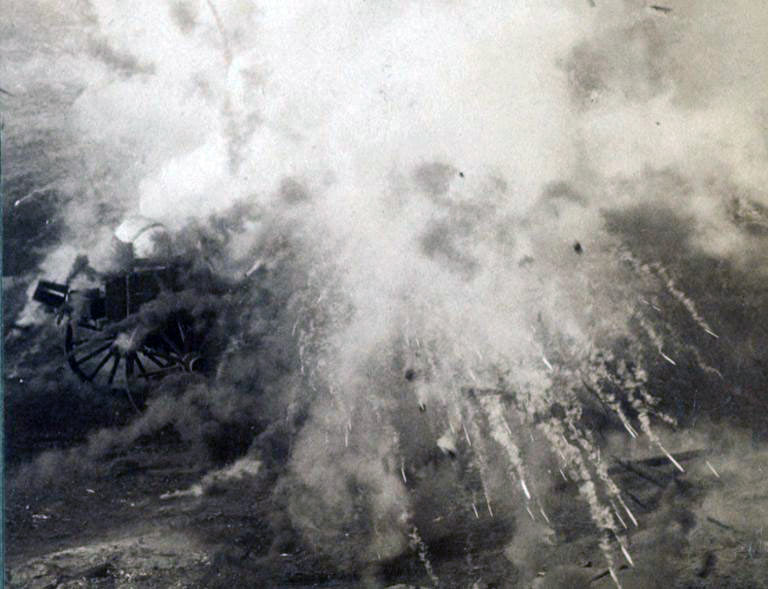 Photograph of a shell exploding in the Boer lines during the Battle of Paardeburg on 27th February 1900 in the Great Boer War