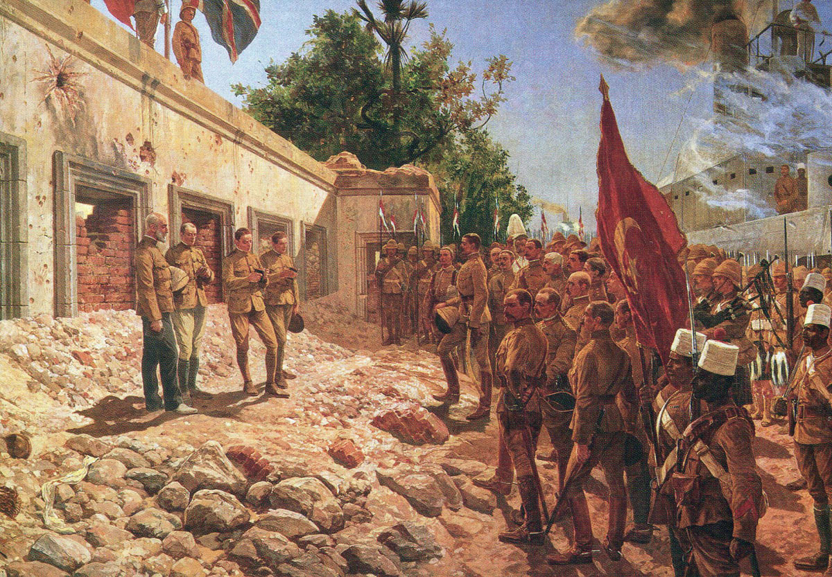 Memorial service for General Charles Gordon conducted at his palace in Khartoum after the Battle of Omdurman on 2nd September 1898 in the Sudanese War: picture by Richard Caton Woodville