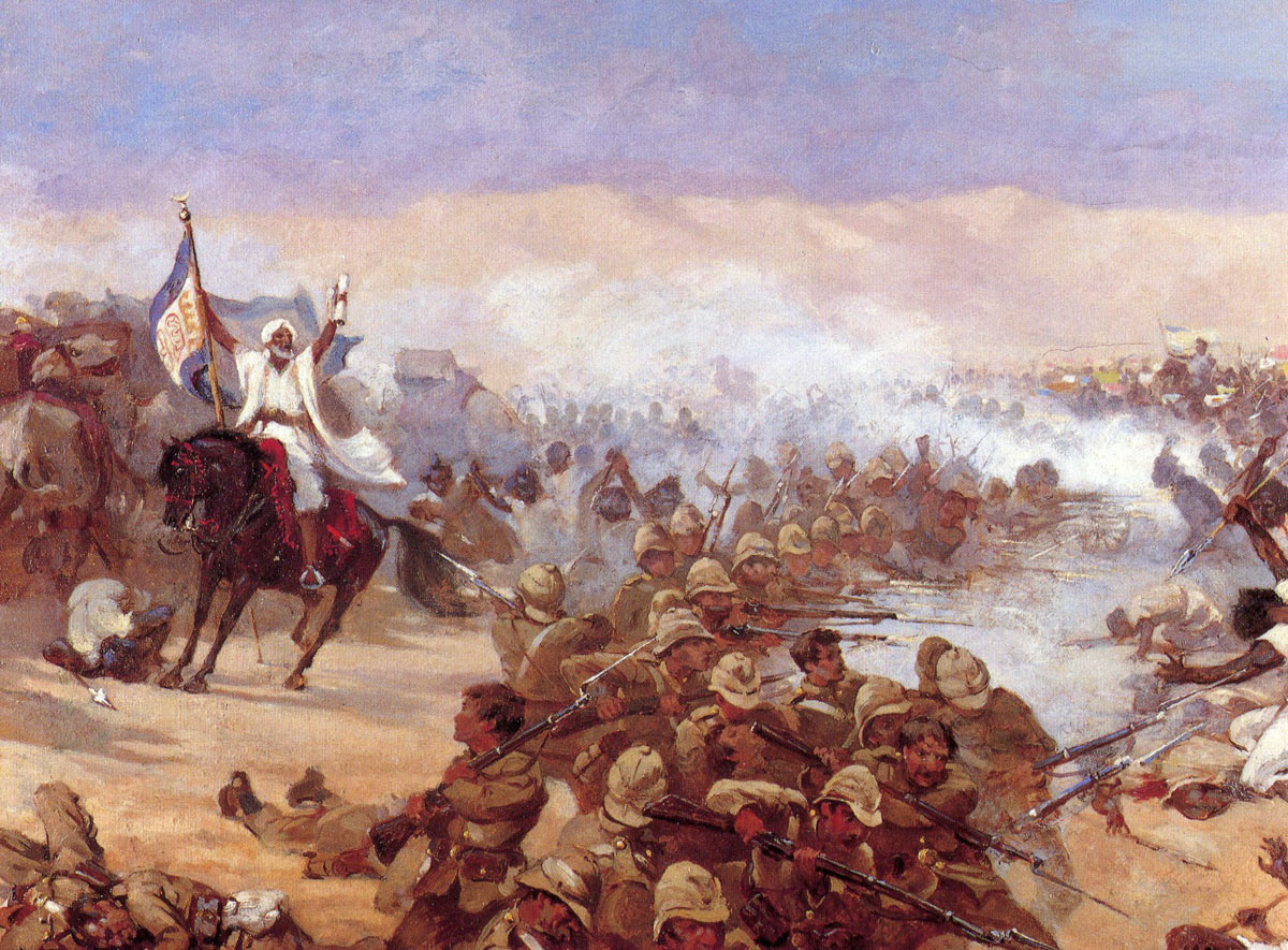 The Dervishes break into the British square at the Battle of Abu Klea on 17th January 1885 in the Sudanese War: picture by Stanley Berkeley