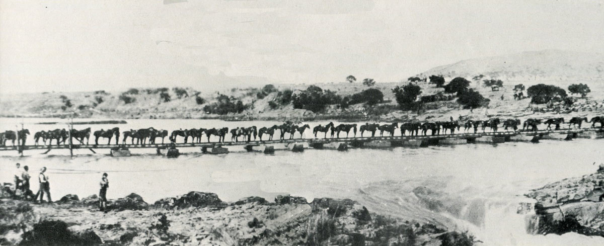 British cavalry crossing the Tugela River on 27th February 1900: Battles of Val Krantz and Pieters 5th to 28th February 1900 in the Great Boer War