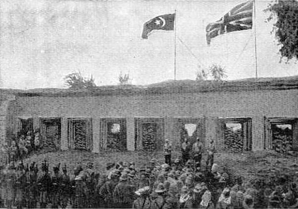 The British and Khedive of Egypt's flags flying from General Gordon's palace in Khartoum after the Battle of Omdurman on 2nd September 1898 in the Sudanese War