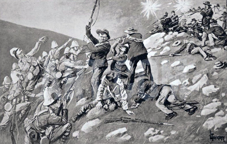 Charge of the Inniskillings at the Battle of Pieters on 28th February 1900 in the Great Boer War: picture by Lance Thackeray