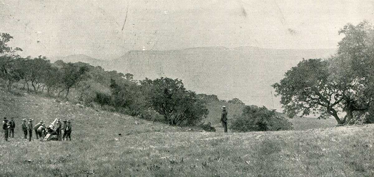 4.7 inch Naval gun firing at Val Krantz: Battles of Val Krantz and Pieters 5th to 28th February 1900 in the Great Boer War
