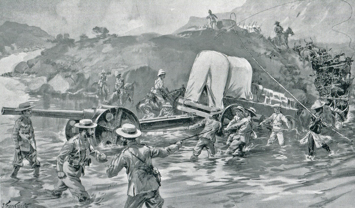Royal Navy 4.7-inch guns crossing the Tugela River: Siege of Ladysmith, 2nd November 1899 to 27th February 1900 in the Great Boer War