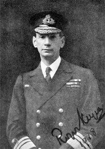 Commodore Roger Keyes RN as Rear Admiral RN in 1918. Keyes commanded the 8th ‘Oversea’ Submarine Flotilla, based at Harwich and devised the plan for the Heligoland Bight operation. Keyes was present during the Battle of Heligoland Bight on 28th August 1914 in the First World War on HMS Lurcher