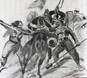Captain Codd of 3rd King's Own Light Dragoons cut to pieces by Sikhs at the Battle of Moodkee on 18th December 1845 during the First Sikh War