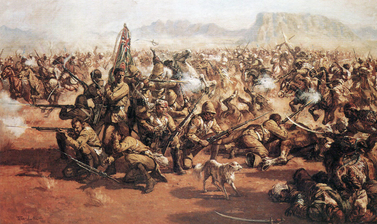 'The Eleven', the last stand of the 66th Regiment with Bobbie the dog at the Battle of Maiwand on 26th July 1880 in the Second Afghan War
