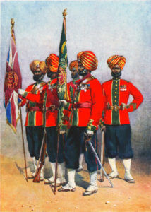Colour Party 15th Ludhiana Sikhs: Battle of Ahmed Khel on 19th April 1880 in the Second Afghan War: picture by A.C. Lovett