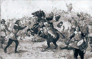 Death of Sir Bevil Grenville at the Battle of Lansdown Hill on 5th July 1643 in the English Civil War