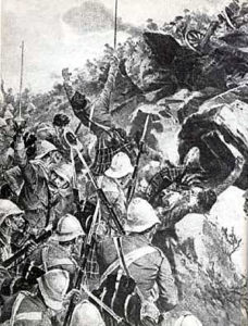 2nd Gordons storming the hill at the Battle of Elandslaagte on 21st October 1899 in the Great Boer War