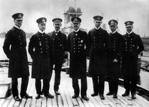 Vice-Admiral Franz Hipper (in the centre), commander of the German 1st Scouting Group (battle cruisers) at the Battle of Jutland on 31st May 1916 and his staff