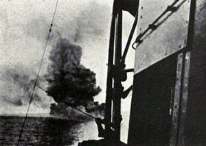British Battle Cruiser HMS Invincible explodes at the Battle of Jutland 31st May 1916: photograph taken from HMS Indomitable