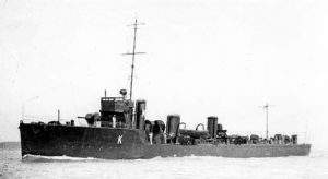 British Destroyer HMS Ardent. Ardent fought at the Battle of Jutland on 31st May 1916 in the 4th Destroyer Flotilla. She took part in one of the night-time torpedo attacks on the German Battleship line and was lost with most of her crew