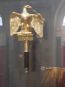 The Eagle of the French 105th Infantry Regiment taken at the Battle of Waterloo in 1815 by the Royal Dragoons, now the Blues and Royals: on display in the Household Cavalry Museum
