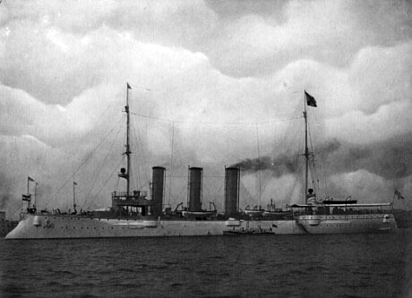 SMS Leipzig, German light cruiser at the Battle of the Falkland Islands on 8th December 1914 in the First World War
