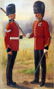 Royal Dublin Fusiliers in 1905. The officer facing is wearing the two South African War medals. The second battalion of the regiment formed the first line of the attack at the Battle of Talana Hill on 20th October 1899