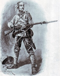 British infantryman in field uniform and equipment for the South African War by Richard Caton Woodville in 1899