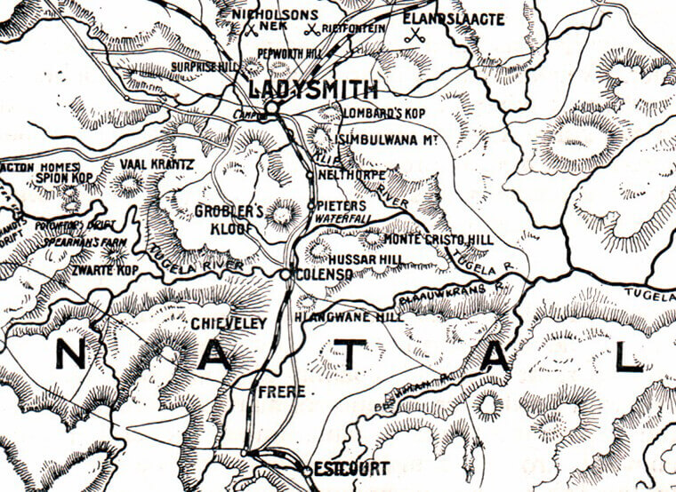  Map of Natal between Estcourt and Ladysmith showing the area of the Battle of Colenso on 15th December 1899 during the Boer War
