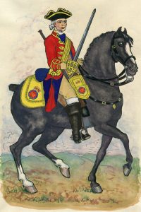 Third Troop of Horse Guards: Battle of Dettingen fought on 27th June 1743 in the War of the Austrian Succession: Mackenzie after Representation of Cloathing 1742