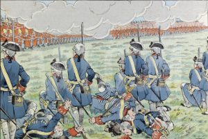 Les Gardes Françaises at the Battle of Fontenoy on 11th May 1745 in the War of the Austrian Succession: picture by Jacques de Breville: click here to buy this picture