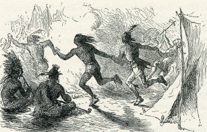Native Americans dancing in their encampment at Fort Cumberland 1755