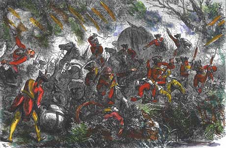 General Braddock's troops ambushed by the French and Indians