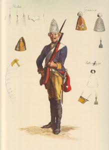 Prussian Füsilier-Regiment Jung- Braunschweig No 39: picture by Adolph Menzel as part of his series of pictures ‘Die Armee Friedrichs des Grossen in ihrer Uniformierung’