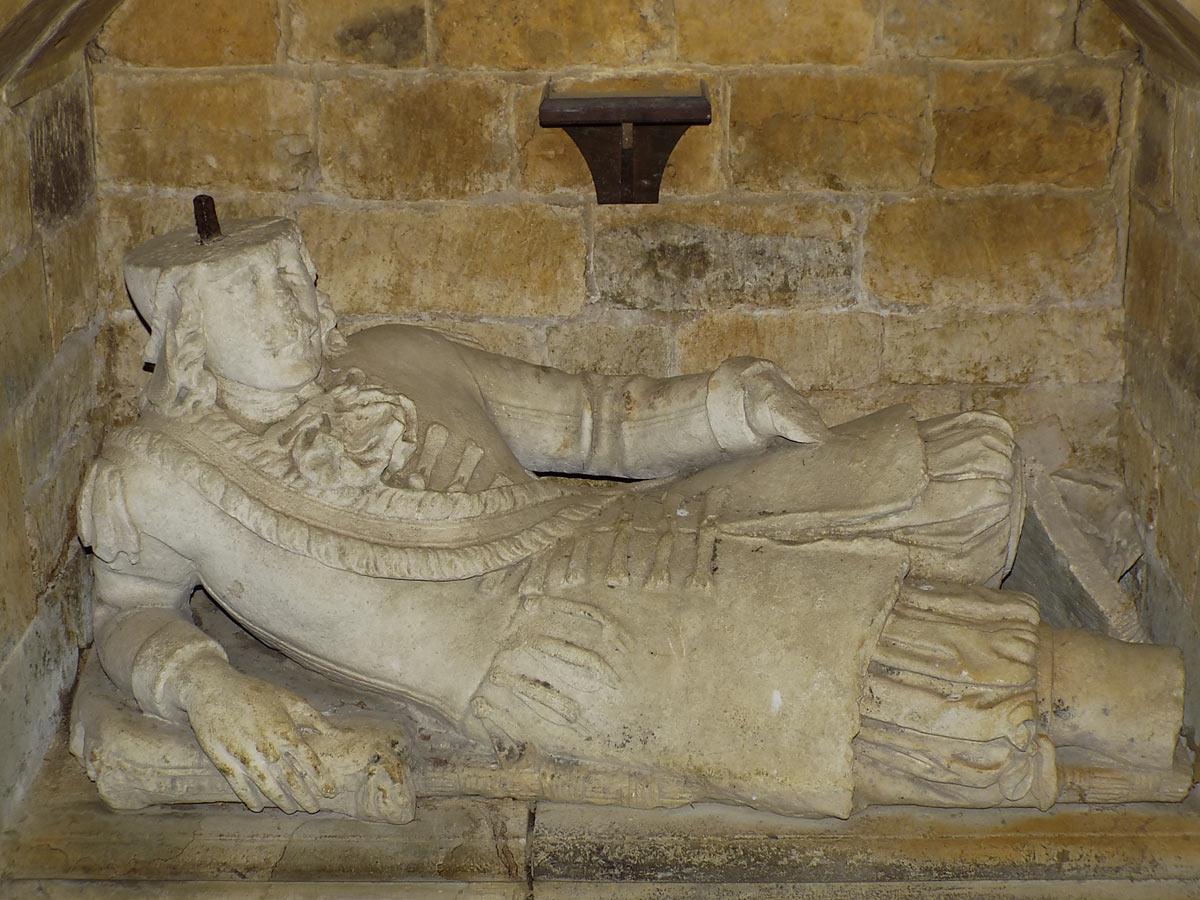 The memorial in Radway Church to the Royalist Captain Henry Kingsmill killed at the Battle of Edgehill on 23rd October 1642 in the English Civil War 