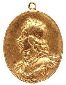 Zlatá medaile sira Thomase Fairfaxe vydaná parlamentem: Bitva u Naseby 14. června 1645 během anglické Občanské Války