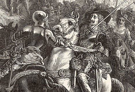 Lord Carnvarth tager Kongens hovedtøj i slutningen af Slaget ved Naseby 14.juni 1645 under den engelske borgerkrig's bridle at the end of the Battle of Naseby 14th June 1645 during the English Civil War