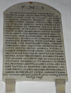 Memorial to Sir Henry Gage in the Lucy Chapel Christ Church Cathedral Oxford: Siege of Basing House 1642 to 1645 during the English Civil War