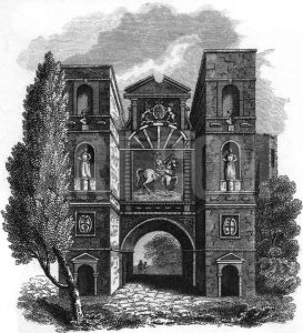 Aldersgate in London where Robert Peake, William Faithorne and Wencelaus Hollar were imprisoned after the Storming of Basing House in 1645: Siege of Basing House 1642 to 1645 during the English Civil War: engraving by Wencelaus Hollar: click here to buy this picture