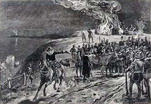 The beacon fires lit across England warning of the Armada’s arrival in the Channel: Spanish Armada June to September 1588