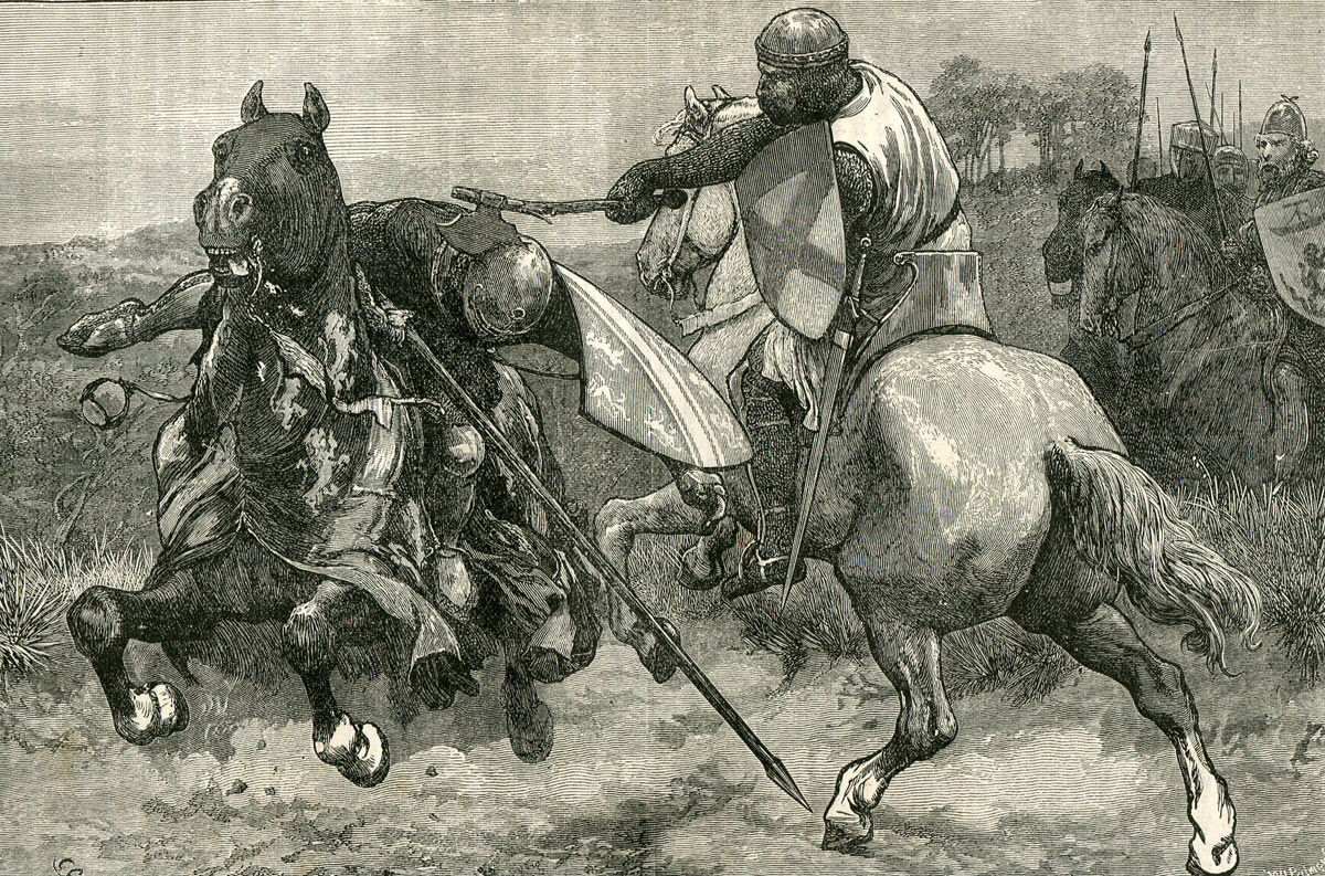 Robert de Bruce kills Sir Henry de Bohun in single combat on the first day of the Battle of Bannockburn on 23rd June 1314