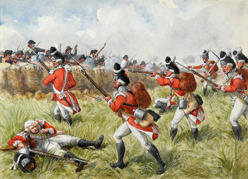 Battle of Bunker Hill on 17th June 1775 in the American Revolutionary War: picture by Richard Simkin