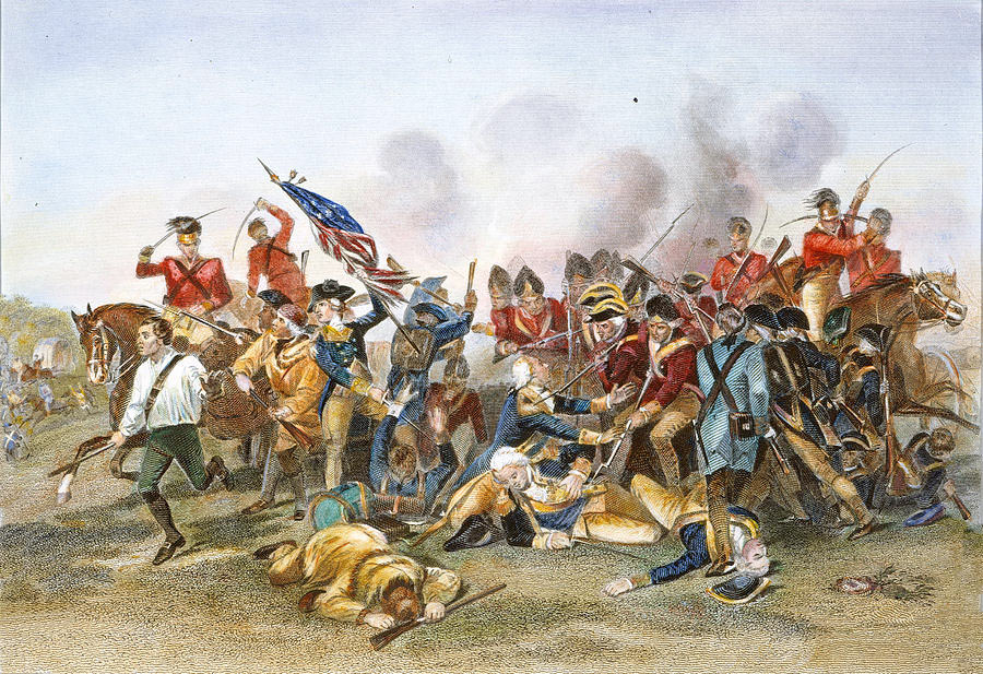 Fatal wounding of the American officer Baron Johan von Kalb at the Battle of Camden on 16th August 1780 in the American Revolutionary War: click here to buy this picture