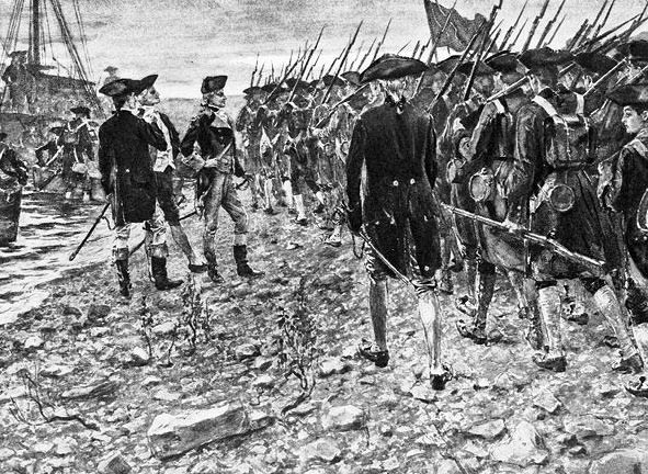 tropas americanas avançando para o Canadá: Batalha de Quebec em 31 de dezembro de 1775 na Guerra Revolucionária Americana