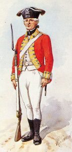 British Light Infantryman: Battle of Hubbardton on 7th July 1777 in the American Revolutionary War: picture by Richard Simkin